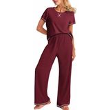 Conjunto De Pijama Feminino Ekouaer Com Nervuras Macias, Vinho, Tinto, Tamanho S