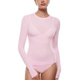 Camiseta Feminina Inlyric De Manga Comprida Com Gola Redonda Rosa Doce