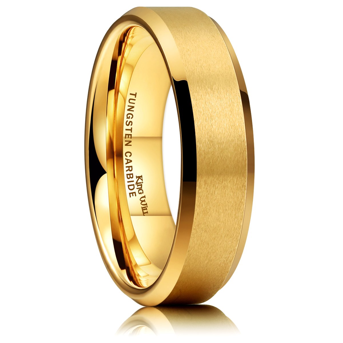 Aliança De Casamento King Will Glory 6 Mm De Carboneto De Tungstênio Em Ouro 24k