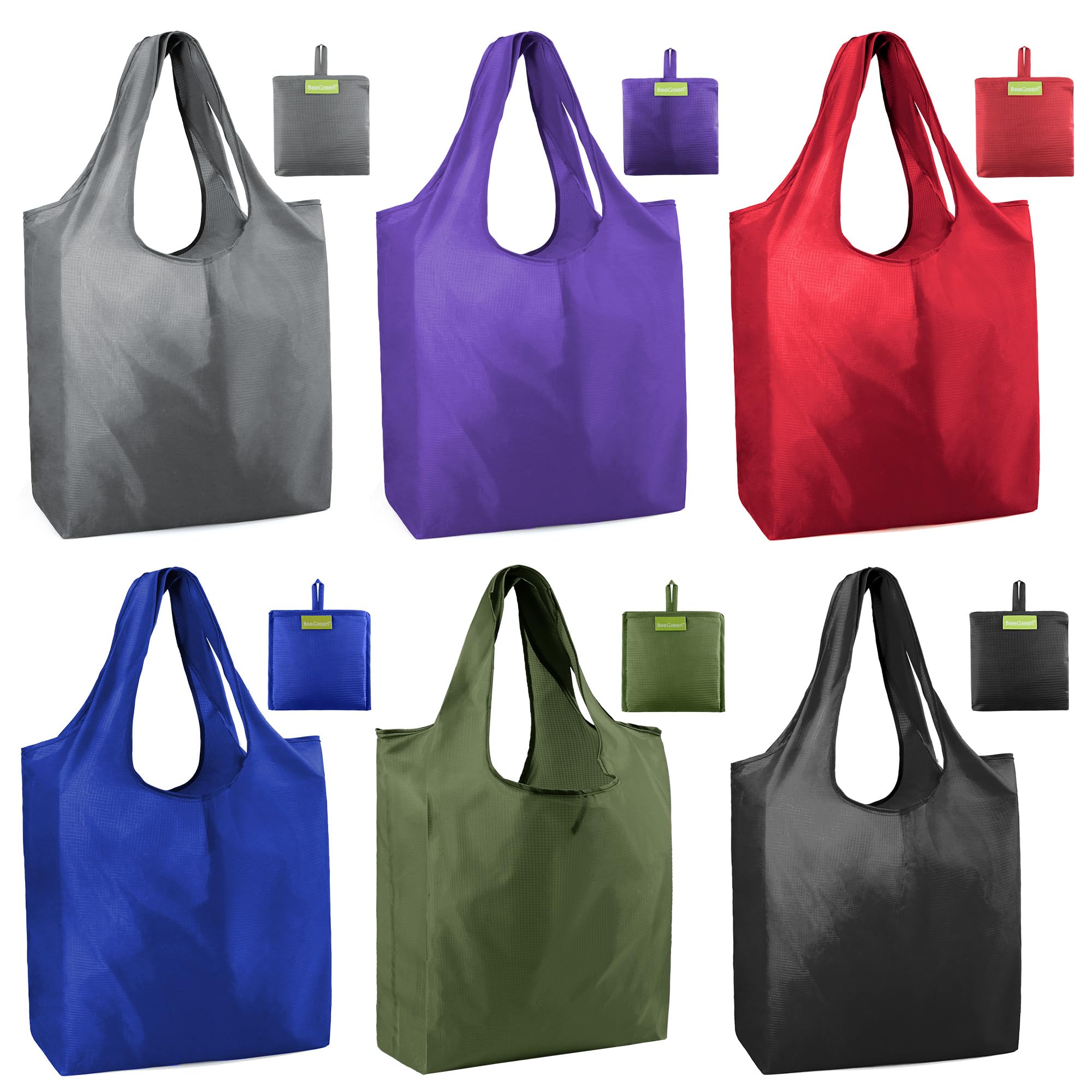 Sacos De Compras Reutilizáveis Beegreen, Poliéster Dobrável, Pacote Com 6