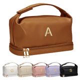 Bolsa De Maquiagem Vogewood Initial Double Layer Com Alça De Couro Pu