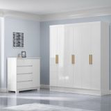 Conjunto Guarda-roupa 6 Portas Gliese Com Cômoda 1 Porta 4 Gavetas Vega Branco Neve