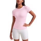 Camisa Crz Yoga Ribbed Modal De Manga Curta Com Gola Redonda Rosa Peônia