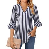 Blusa Feminina Uhiger Business Casual Com Decote Em V, Manga 3/4, Azul Xxxl