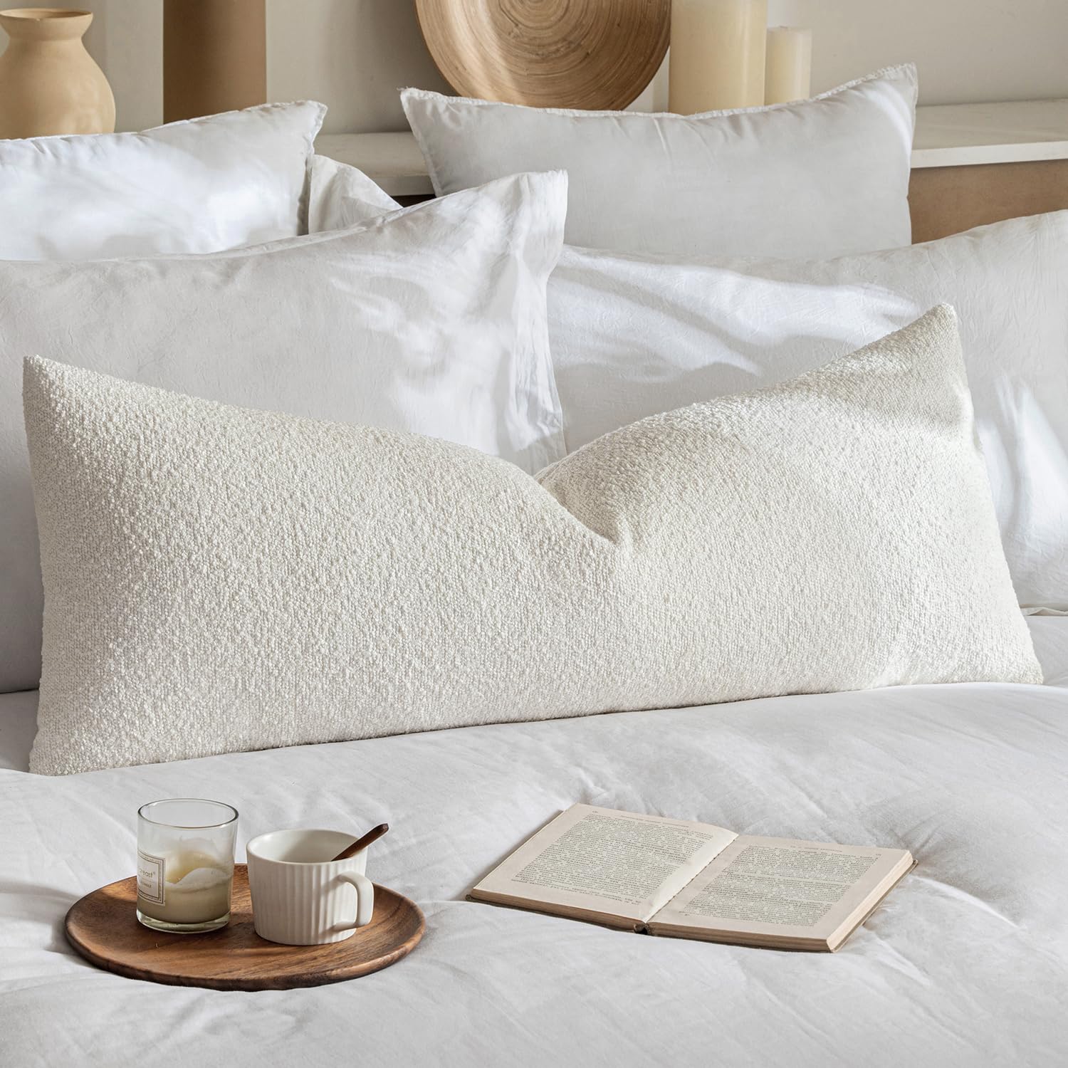 Capa De Travesseiro Miulee Textured Boucle White 36x14cm Pacote Com 1