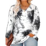 Top Ritera Plus Size Tie Dye Com Decote Em V, Túnica Feminina De Manga Comprida