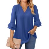 Blusa Uhiger, Manga 3/4, Chiffon, Decote Em V, Azul Profundo, 4gg, Feminina