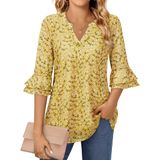 Blusa Uhiger De Dupla Camada Em Chiffon, Manga 3/4, Flor Amarela, 4xl