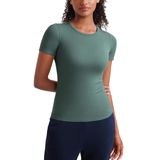 Camisa Crz Yoga Ribbed Modal Casual De Manga Curta Para Mulheres