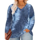 Top Ritera Plus Size Tie Dye Com Decote Em V, Túnica Feminina De Manga Comprida