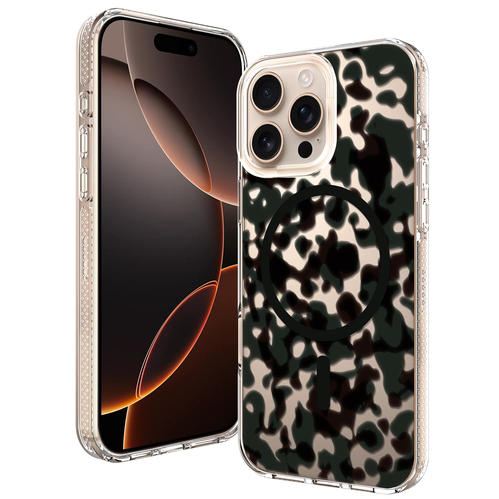 Capa De Telefone Ook Magnetic Para Iphone 16 Pro Marrom Verde Transparente