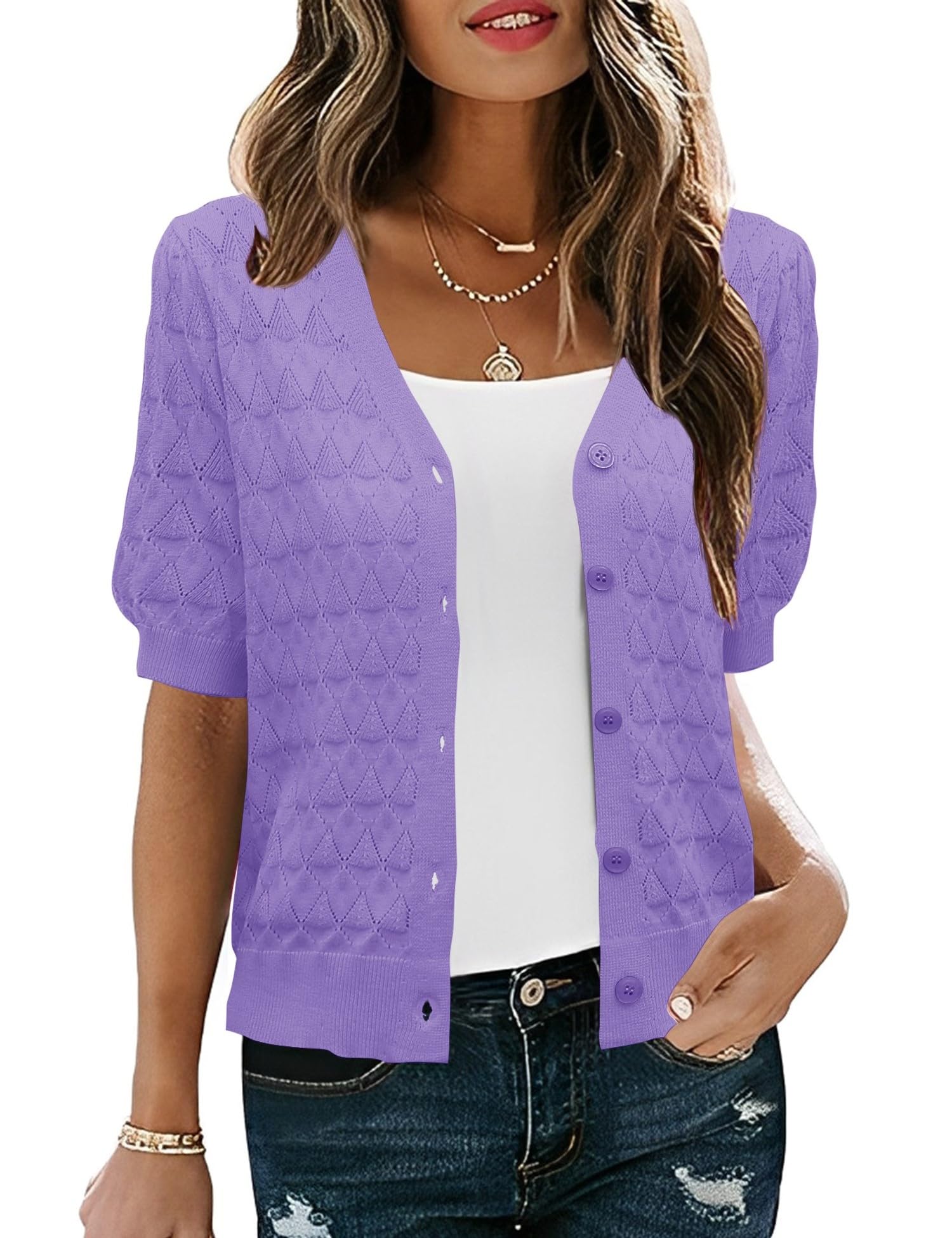 Cardigã Feminino Ieccp 2025, De Manga Folhada, Cortado Para O Verão, Roxo