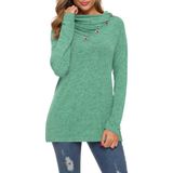 Blusa Túnica Weaczzy Feminina De Manga Comprida Com Botões, Gola Alta, Verde