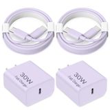 Bloco De Carregador Csukun 30w Usb C, Pacote Com 2 Pés, Cabo De 6 Pés, Iphone 16, Roxo