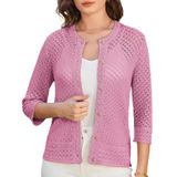 Cardigã Feminino Grace Karin, Tricotado Em Crochê, Rosa, Manga 3/4