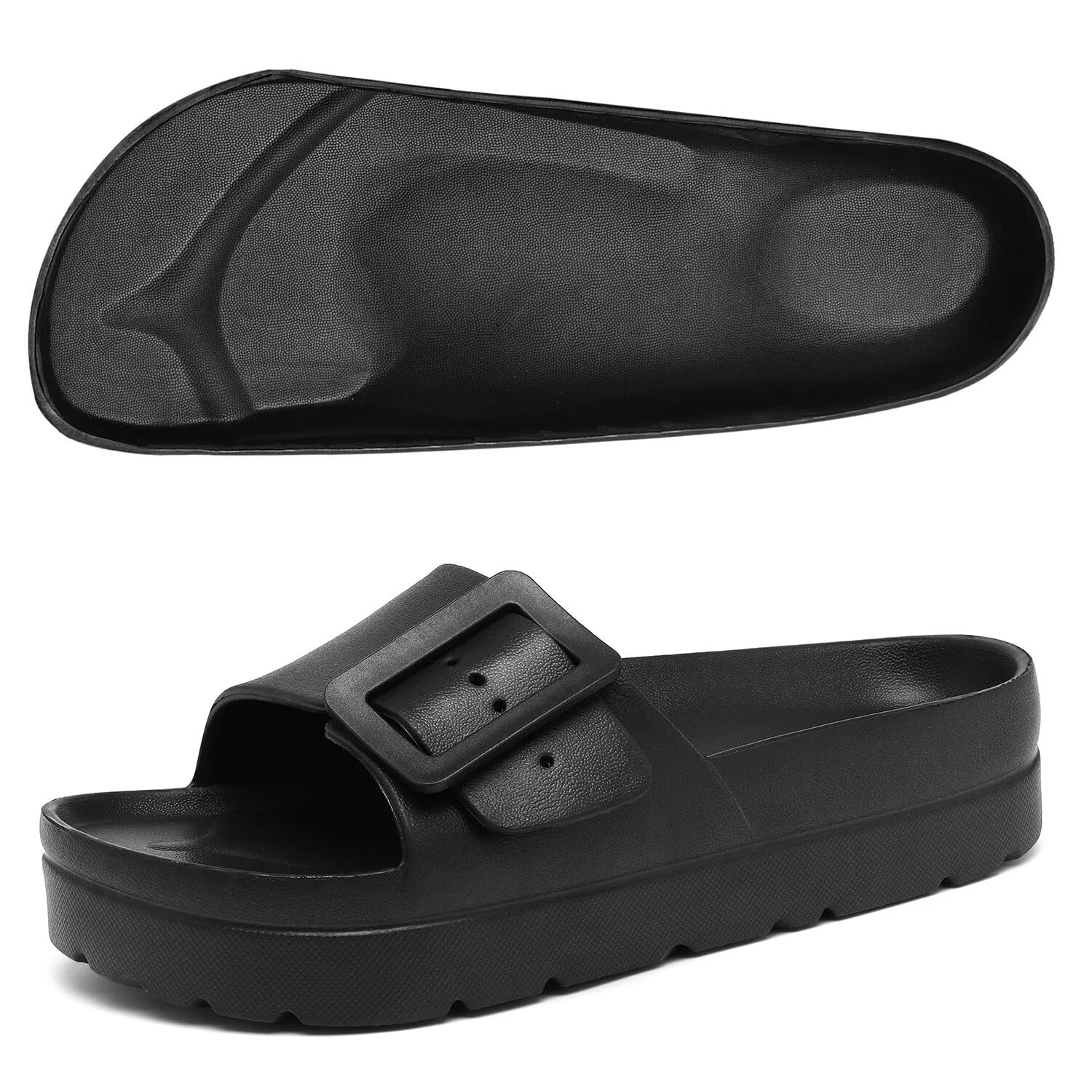 Sandálias Platform Slide Scecocrs Femininas Com Suporte De Arco Pretas