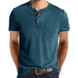 Camisa Henley Gleam Ledra Masculina De Manga Curta Algodão Azul
