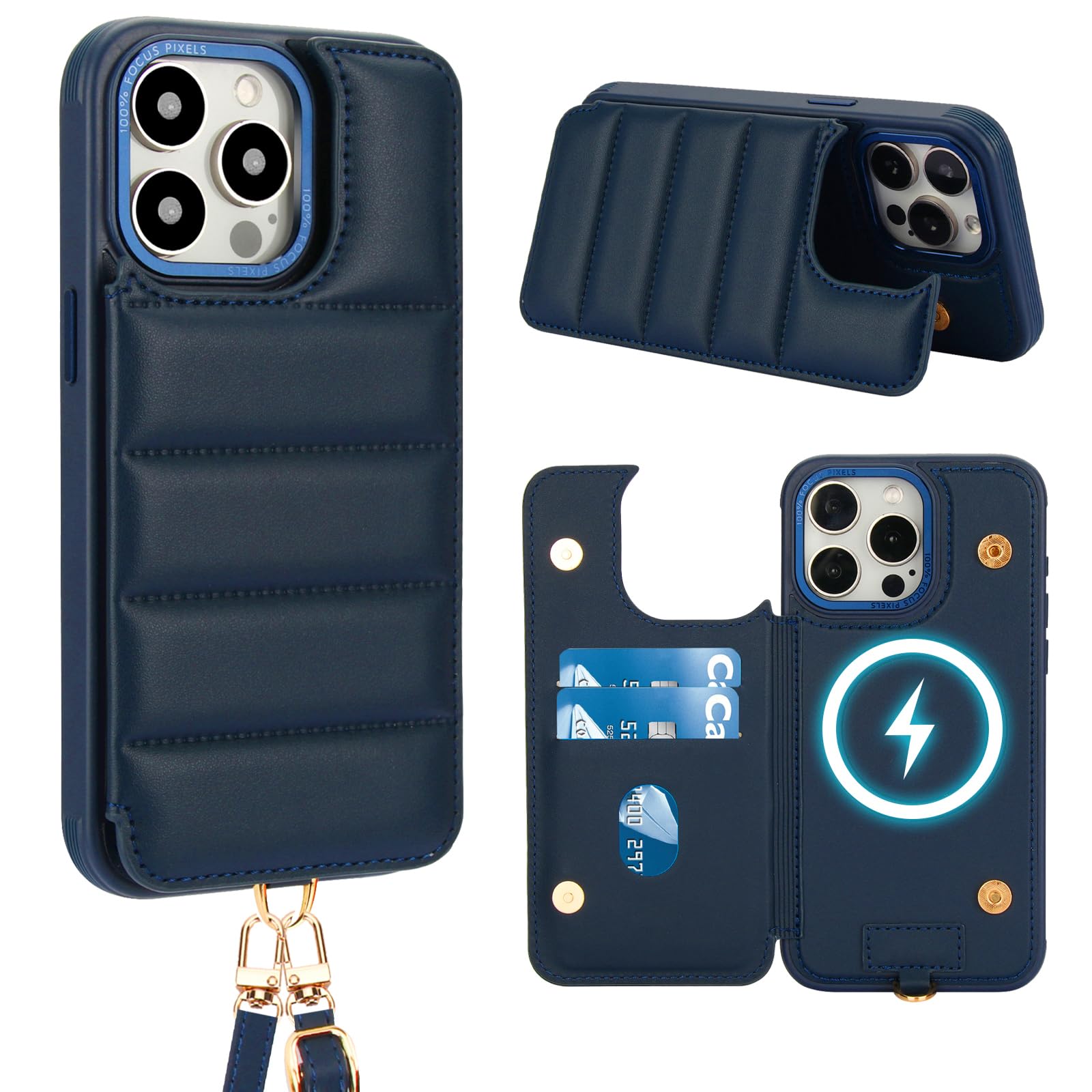 Capa Tipo Carteira Crossbody Jeffene Para Iphone 14 Pro Max Deep Blue