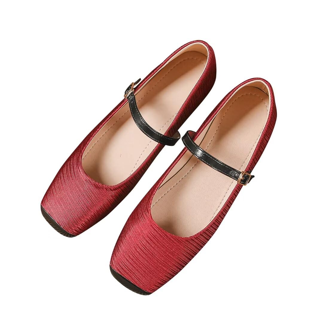Ballet Flats Tn Tangnest Feminino Mary Jane Wine Red