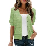 Cardigã Ieccp Cropped Crochet 2025 Spring Feminino Verde Tamanho S