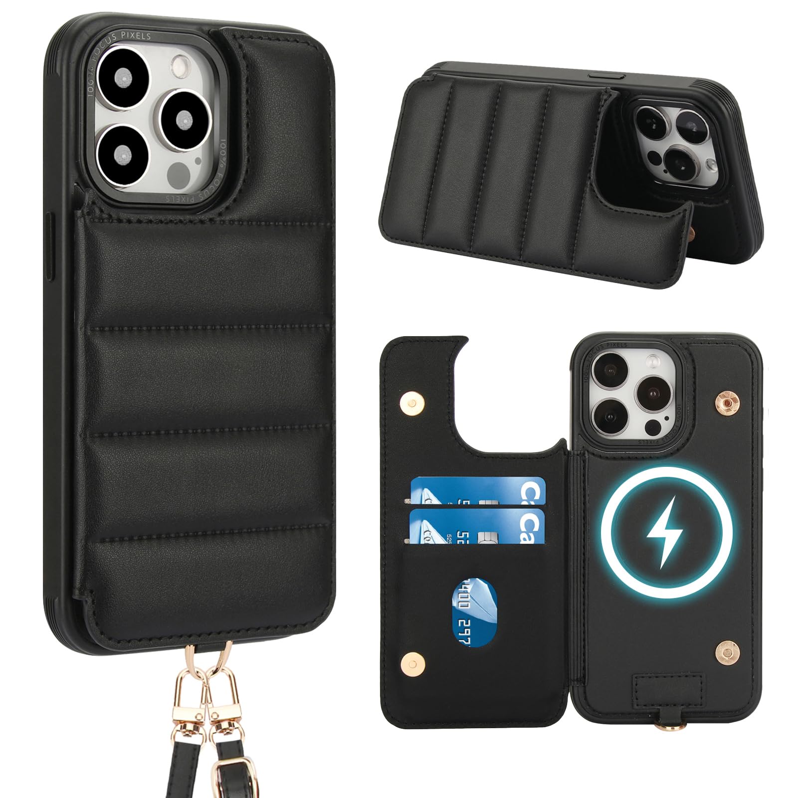 Capa Tipo Carteira Crossbody Jeffene Para Iphone 14 Pro Max Preta
