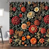 Cortina De Chuveiro Torich Boho Floral Vintage 175x200cm Com Ganchos