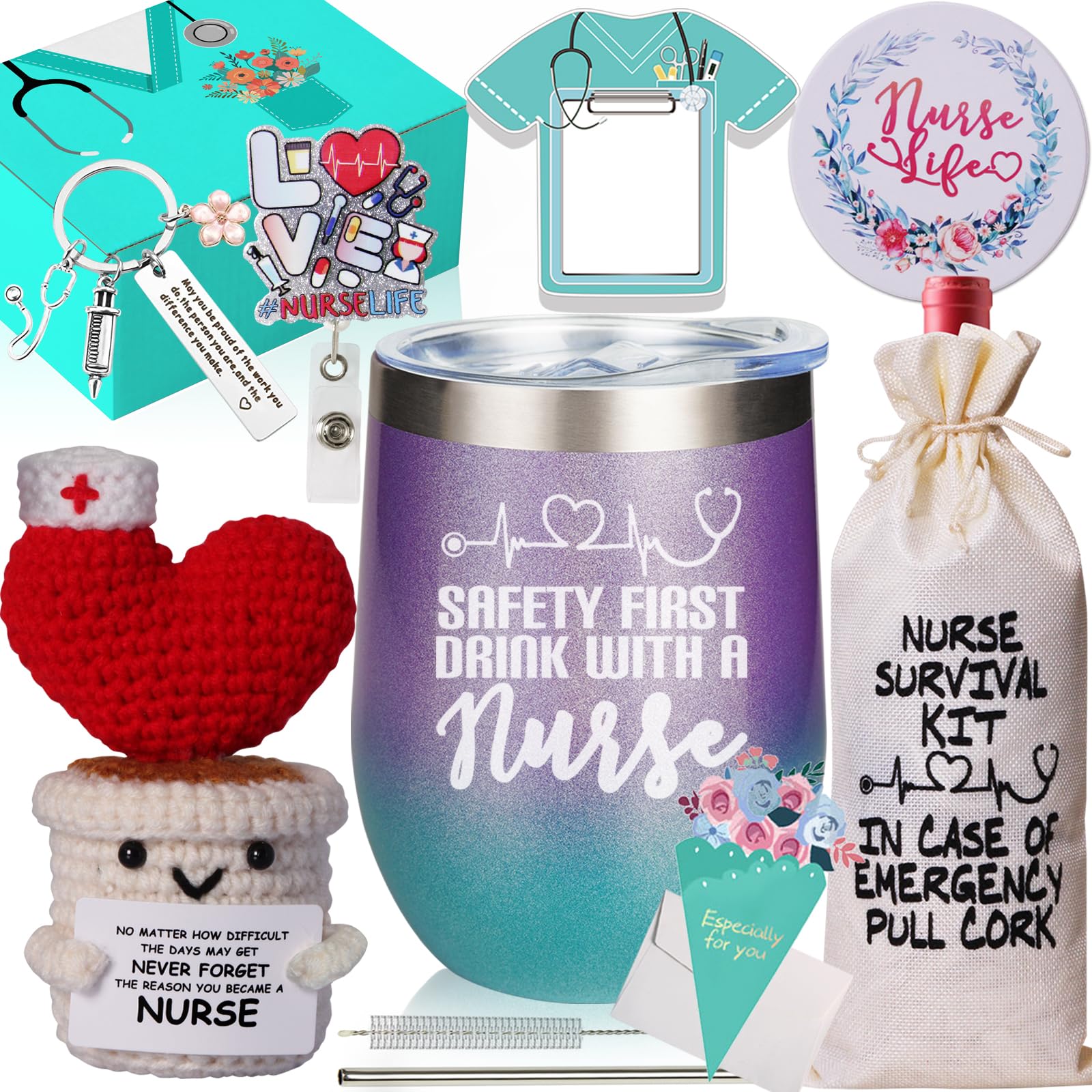 Caixa De Presente Corcup Nurse Appreciation Set Com Copo De Vinho