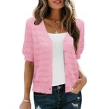 Cardigã Feminino Ieccp De Manga Folhada Cortada De Verão Rosa
