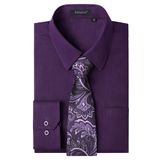 Camisa Social Masculina Enlision, Roxa, Manga Comprida E Conjunto De Gravata De Algodão