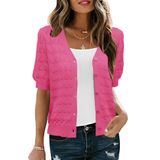 Suéter De Cardigã Feminino Ieccp, Puff, Manga Curta, Viscose