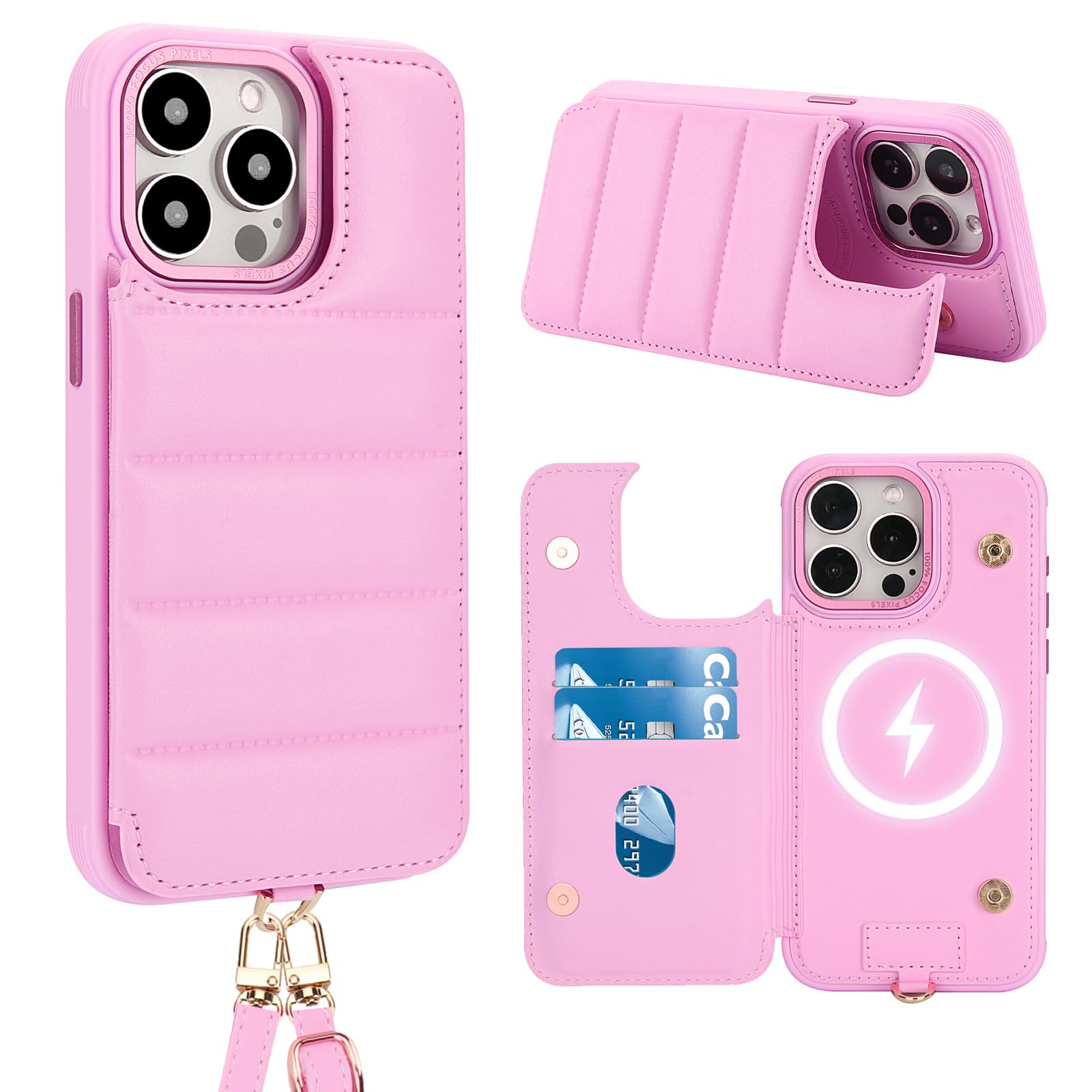 Capa Tipo Carteira Crossbody Jeffene Para Iphone 14 Pro Max Rosa