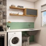 Conjunto Para Lavanderia Com 2 Peças 100% Mdf Vicenza Espresso Móveis Amêndoa/cinza