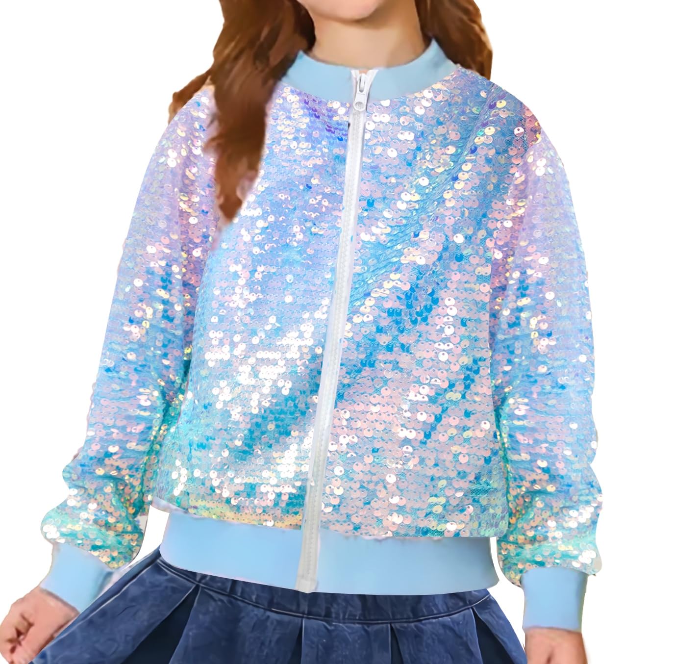 Jaqueta Winaiya Sequin Bomber Para Meninas Com Zíper De Manga Comprida