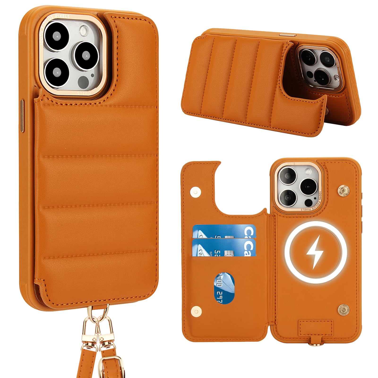 Capa Tipo Carteira Crossbody Jeffene Para Iphone 14 Pro Max Pale Brown