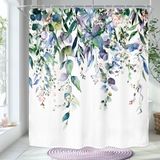 Cortina De Chuveiro Riyidecor Extra Long Azul Marinho Teal Eucalyptus