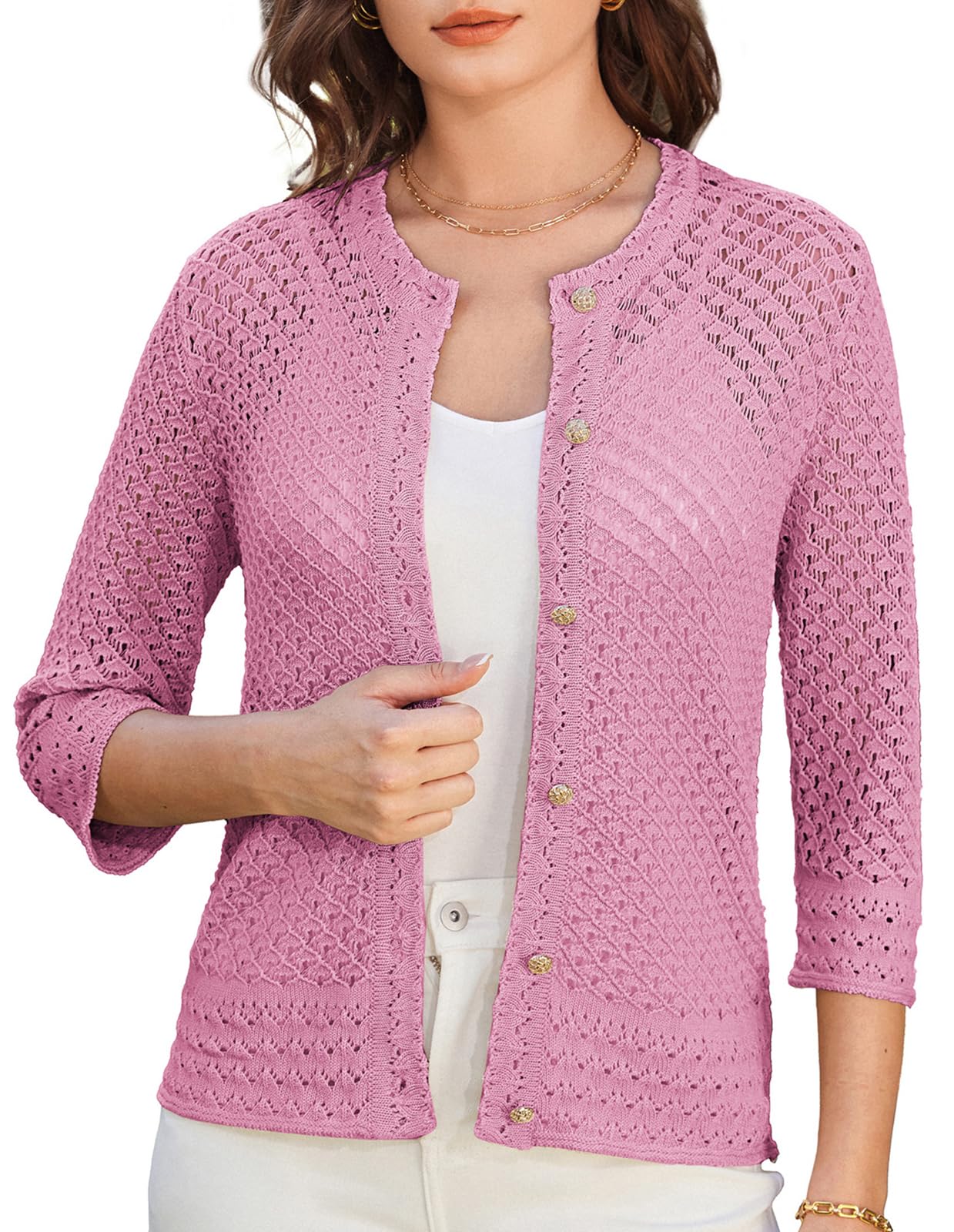 Casaco De Malha De Verão De Crochê Rosa Grace Karin Para Mulheres