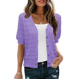 Suéter De Cardigã Feminino Ieccp, Manga Curta, Roxo