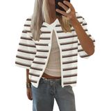 Cardigã Feminino Lomon, Primavera, Verão, Manga Curta, Tricotado, Branco M