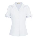 Blusa Belle Poque Vintage De Manga Curta Para Mulheres Branca