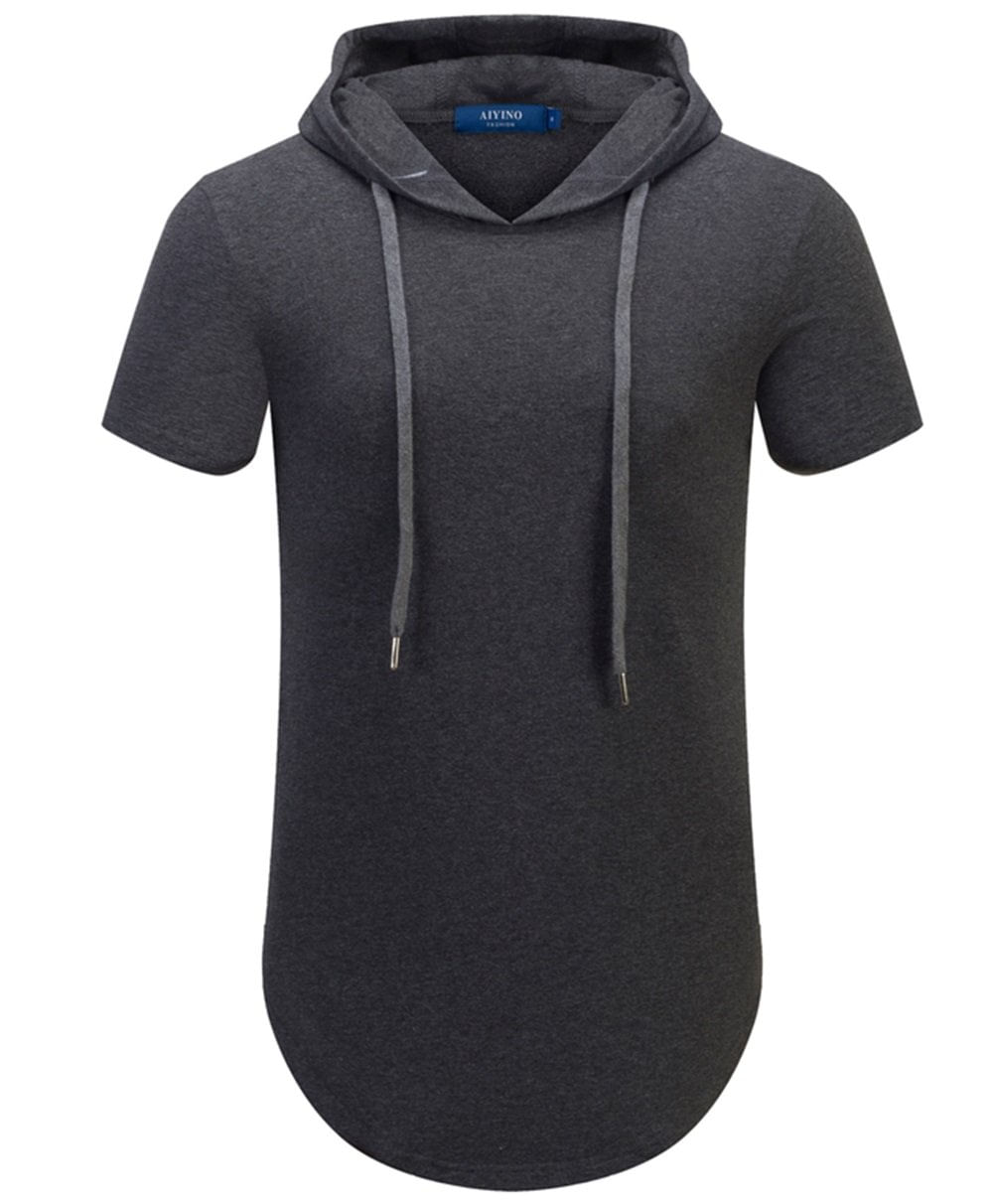Hoodie Masculino Aiyino, Moda Atlética, Manga Curta, S-5xl, Cinza Escuro