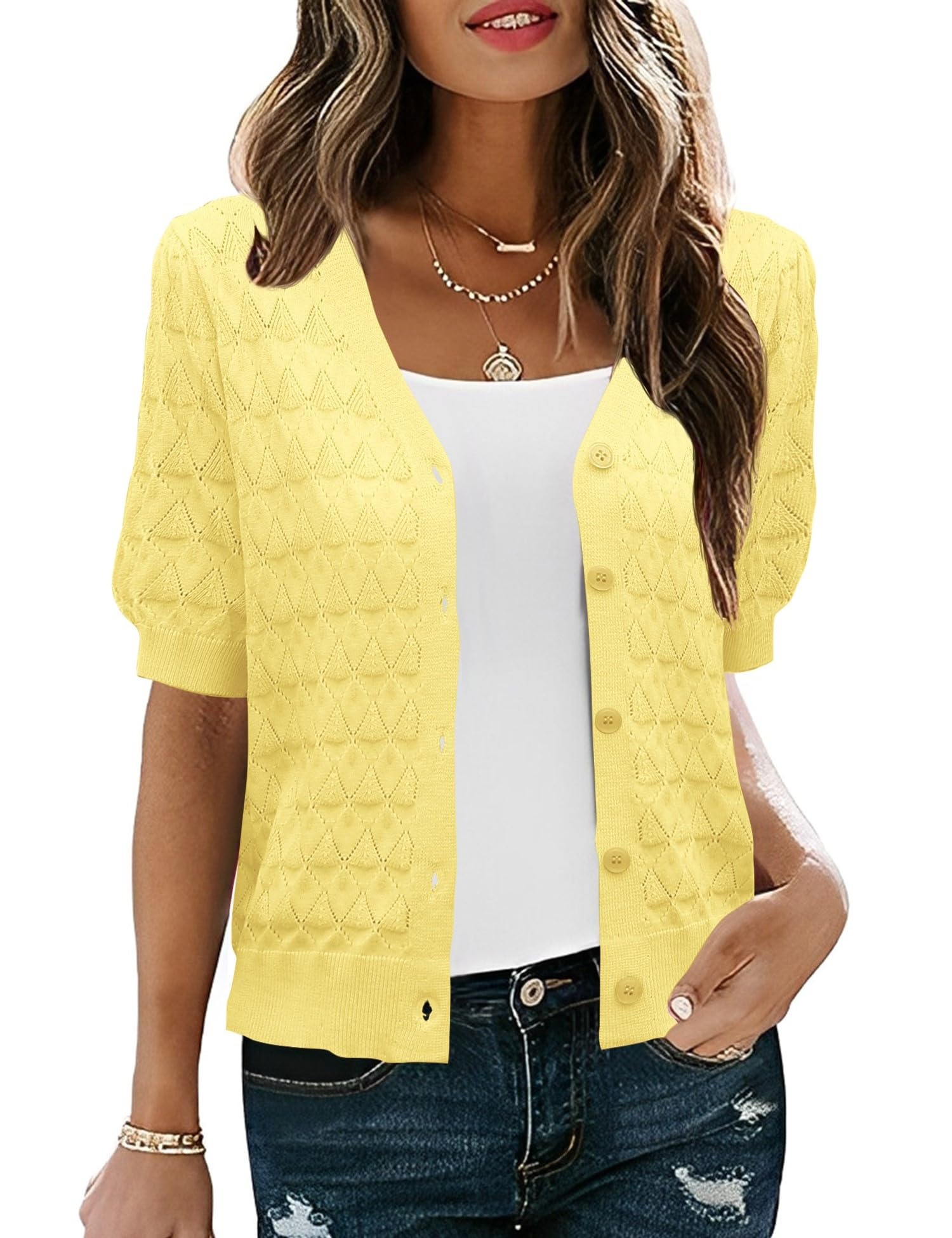 Suéter De Cardigã Feminino Ieccp Cortado Amarelo Viscose