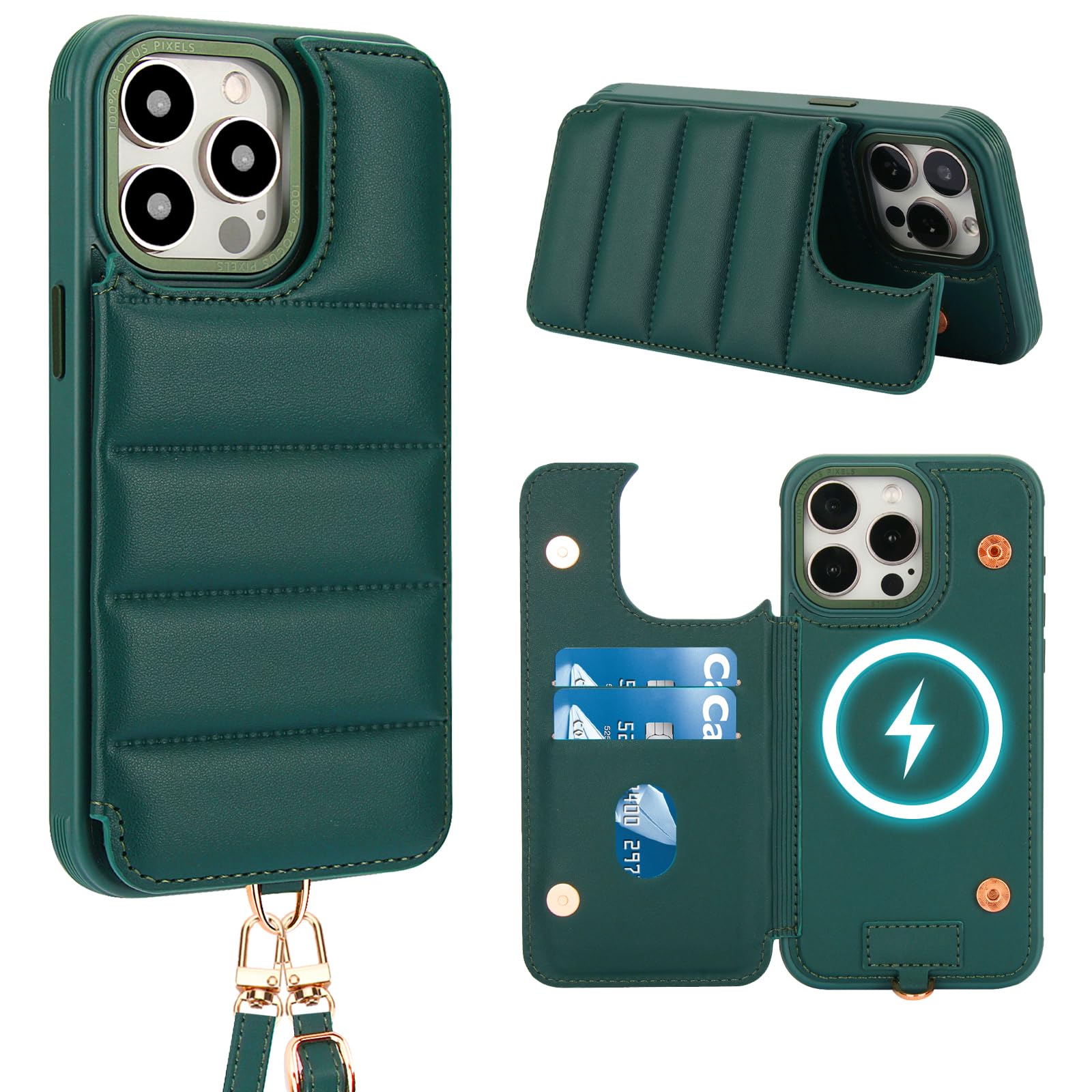 Capa Tipo Carteira Crossbody Jeffene Para Iphone 16 Pro Verde