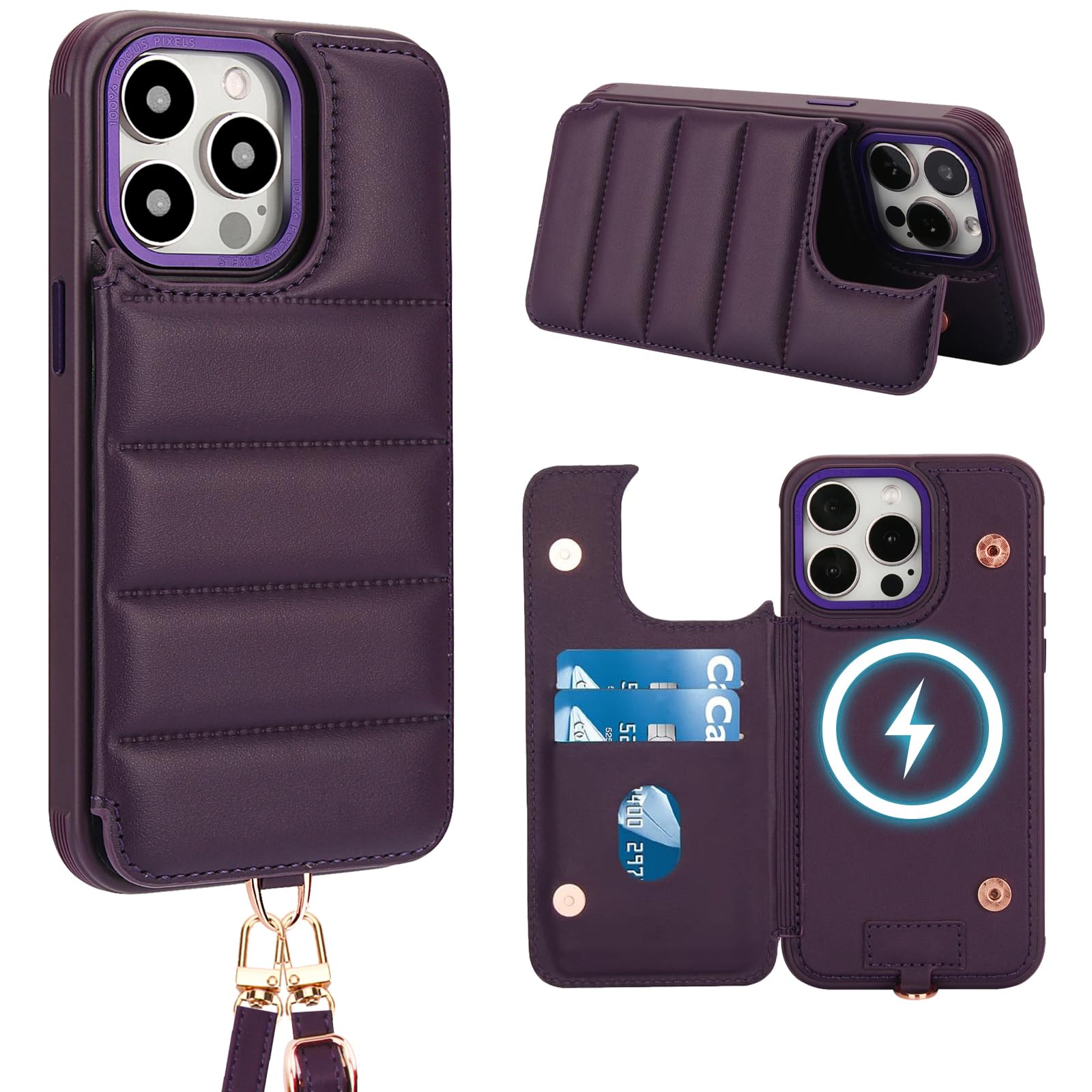 Capa Tipo Carteira Crossbody Jeffene Para Iphone 14 Pro Max Deep Purple