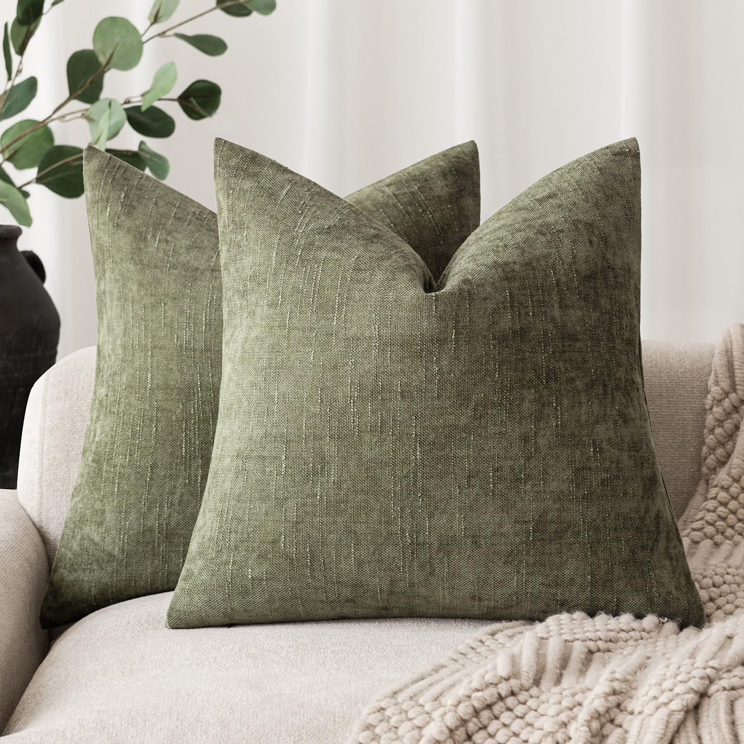 Capas De Travesseiro Findtower Soft Textured Chenille 50x50cm, Pacote Com 2