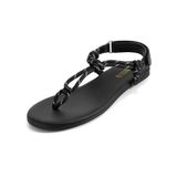 Sandálias Rihero Black Flat Para Mulheres, Chinelos De Praia 5.5