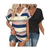 Camiseta Feminina Eymuse De Verão Com Decote Em V, Blusa Solta, 2 Peças Multicolor+preta
