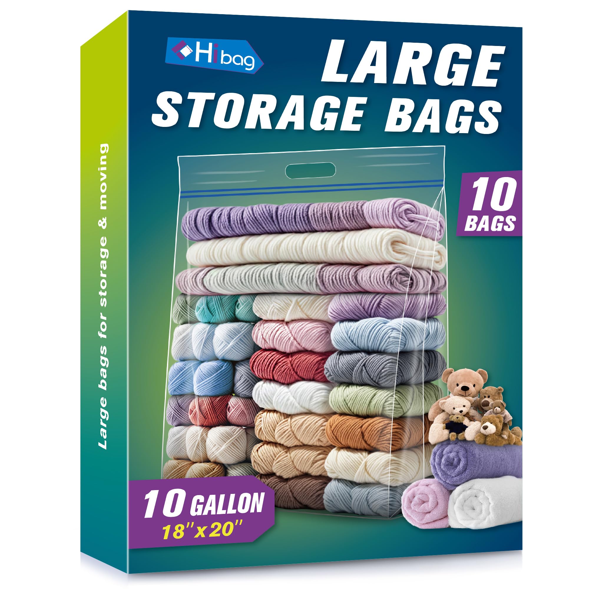 Sacos De Armazenamento Hibag 37.85l Resealable Clear 46x51cm Pacote Com 10