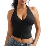 Camiseta Regata Feminina Sexy Omkagi Com Decote Em V Y2k, Blusa Curta Preta