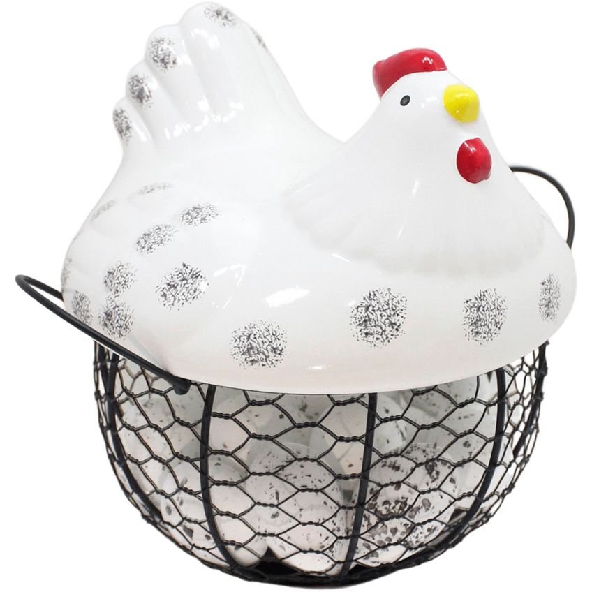 Cesto Galinha Porta Ovos Decorativo Cerâmica 12 Ovos Branco - imagem 3