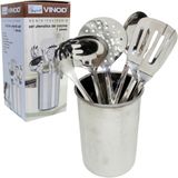 Kit Jogo Utensílios De Cozinha 6 Peças Suporte De Mesa Inox